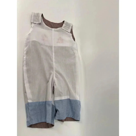 Tricia Holiday Smocked Gingerbread Men Candy Cane Overalls Brown Gingham 3 Month - Picture 13 of 13